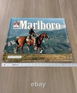 Vintage Marlboro Man Cowboy Metal Tin Tacker Sign Cigarettes Horse RARE