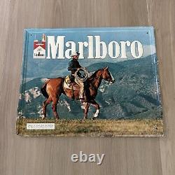 Vintage Marlboro Man Cowboy Metal Tin Tacker Sign Cigarettes Horse RARE