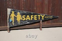 Vintage Metal Safety Station School Bus Sign Children Crossing Pennant RARE