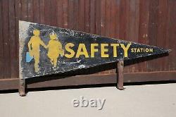 Vintage Metal Safety Station School Bus Sign Children Crossing Pennant RARE