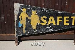 Vintage Metal Safety Station School Bus Sign Children Crossing Pennant RARE