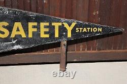 Vintage Metal Safety Station School Bus Sign Children Crossing Pennant RARE