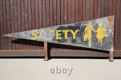 Vintage Metal Safety Station School Bus Sign Children Crossing Pennant RARE