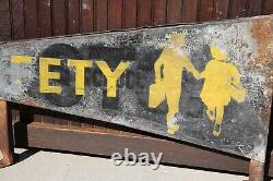 Vintage Metal Safety Station School Bus Sign Children Crossing Pennant RARE