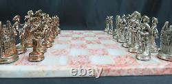 Vintage Mexican Mixed Metal Chess Set Mariachis Charro Mexico Palace 32pc Rare