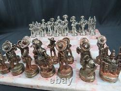 Vintage Mexican Mixed Metal Chess Set Mariachis Charro Mexico Palace 32pc Rare