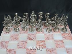 Vintage Mexican Mixed Metal Chess Set Mariachis Charro Mexico Palace 32pc Rare