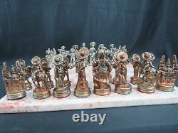 Vintage Mexican Mixed Metal Chess Set Mariachis Charro Mexico Palace 32pc Rare