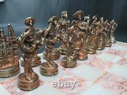 Vintage Mexican Mixed Metal Chess Set Mariachis Charro Mexico Palace 32pc Rare