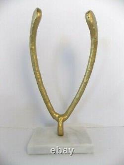 Vintage Mid Century Metal WISHBONE Sculpture on Marble Base EUC Rare Inverted