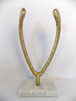 Vintage Mid Century Metal WISHBONE Sculpture on Marble Base EUC Rare Inverted