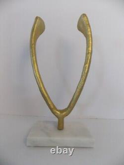 Vintage Mid Century Metal WISHBONE Sculpture on Marble Base EUC Rare Inverted