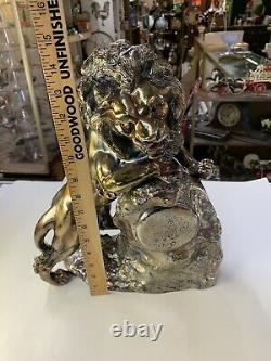 Vintage NOS Rare Metal Brass Bronze Lion Staute Clock Heavy Very Detailed