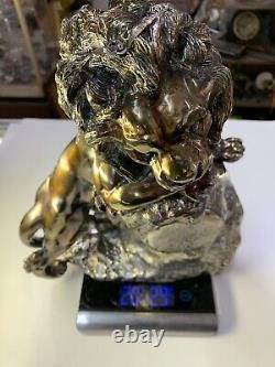 Vintage NOS Rare Metal Brass Bronze Lion Staute Clock Heavy Very Detailed