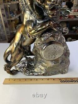 Vintage NOS Rare Metal Brass Bronze Lion Staute Clock Heavy Very Detailed