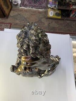 Vintage NOS Rare Metal Brass Bronze Lion Staute Clock Heavy Very Detailed