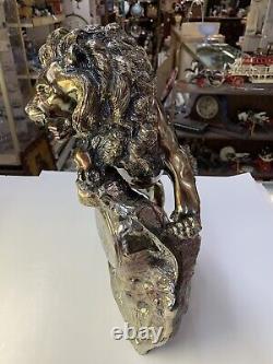 Vintage NOS Rare Metal Brass Bronze Lion Staute Clock Heavy Very Detailed