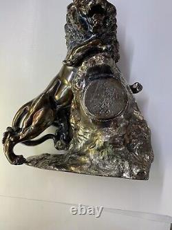 Vintage NOS Rare Metal Brass Bronze Lion Staute Clock Heavy Very Detailed