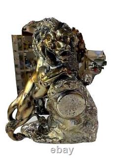 Vintage NOS Rare Metal Brass Bronze Lion Staute Clock Heavy Very Detailed
