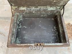 Vintage Old Rare Tin Metal Made Merchant Travelling Safety Trunk Box with Lock