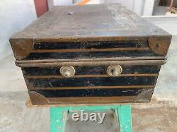 Vintage Old Rare Tin Metal Made Merchant Travelling Safety Trunk Box with Lock