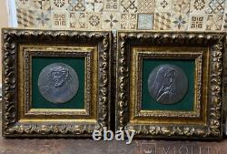 Vintage Pair Bas-Reliefs Jesus Marry Frames Metal Wood Christian Rare Old 20th