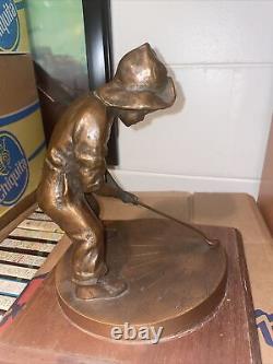 Vintage Putter Boy Sculpture Metal Sundial Statue Pinehurst Country Club Rare