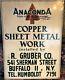 Vintage Rare Embossed Anaconda Copper Trade Metal Work Tin Trade Sign Buffalo Ny