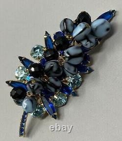 Vintage RARE Juliana D&E Blue Hues Nugget Bead Leaf Brooch Marble Cha Cha 3.5