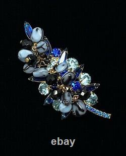 Vintage RARE Juliana D&E Blue Hues Nugget Bead Leaf Brooch Marble Cha Cha 3.5