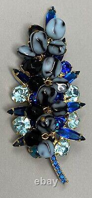 Vintage RARE Juliana D&E Blue Hues Nugget Bead Leaf Brooch Marble Cha Cha 3.5