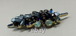 Vintage RARE Juliana D&E Blue Hues Nugget Bead Leaf Brooch Marble Cha Cha 3.5