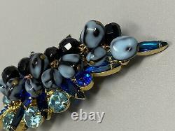 Vintage RARE Juliana D&E Blue Hues Nugget Bead Leaf Brooch Marble Cha Cha 3.5