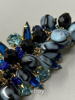 Vintage RARE Juliana D&E Blue Hues Nugget Bead Leaf Brooch Marble Cha Cha 3.5