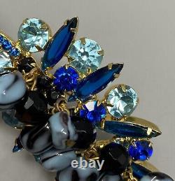 Vintage RARE Juliana D&E Blue Hues Nugget Bead Leaf Brooch Marble Cha Cha 3.5