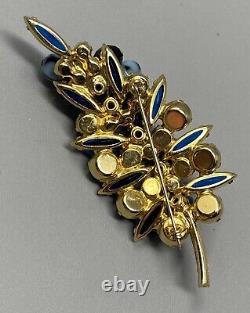 Vintage RARE Juliana D&E Blue Hues Nugget Bead Leaf Brooch Marble Cha Cha 3.5