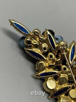 Vintage RARE Juliana D&E Blue Hues Nugget Bead Leaf Brooch Marble Cha Cha 3.5