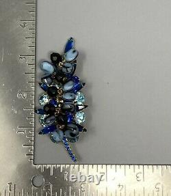 Vintage RARE Juliana D&E Blue Hues Nugget Bead Leaf Brooch Marble Cha Cha 3.5