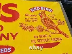 Vintage RARE Lewis Seed Co Metal Farm Sign With Corn Cob Cardinal Bird LOUISVILLE