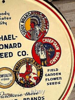 Vintage RARE Michael Leonard Farm Seed Corn flower metal sign Indian Graphics