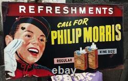 Vintage RARE Phillip Morris Cigarettes Tobacco Refreshments Metal Sign GAS OIL