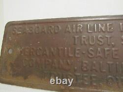 Vintage RARE Seaboard Air Lie Railroad Equipment Trust Safe Deposit Metal Plaque
