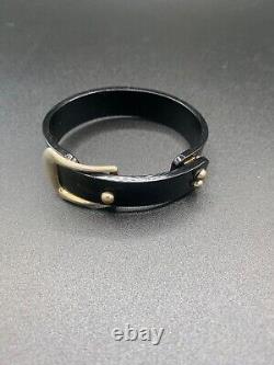 Vintage Rare 1940'S-50'S BLACK BAKELITE METAL BUCKLE CUFF BRACELET