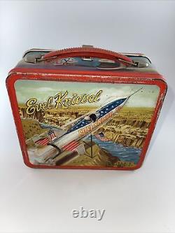 Vintage Rare 1974 Evel Knievel Metal Lunchbox Pail Stunt Cycle By Aladdin