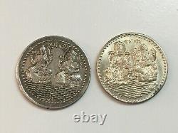 Vintage Rare 2 Pc Metal Goddess Laxmi God Ganesha Good Luck Token Coin Rare