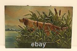 Vintage Rare Art Relief Metal Wall Hand Painted Picture With Hunting Scene