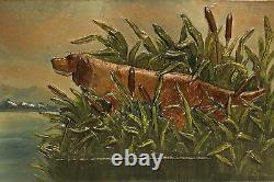 Vintage Rare Art Relief Metal Wall Hand Painted Picture With Hunting Scene