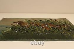 Vintage Rare Art Relief Metal Wall Hand Painted Picture With Hunting Scene