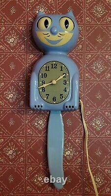 Vintage Rare Blue 1940's Working KIT CAT KLOCK Clock Kat