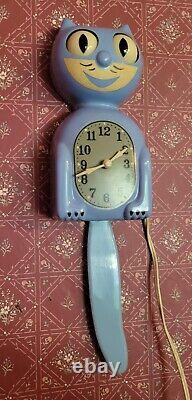 Vintage Rare Blue 1940's Working KIT CAT KLOCK Clock Kat